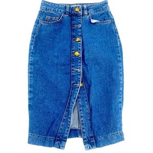 Denim Front-Slit Midi Skirt